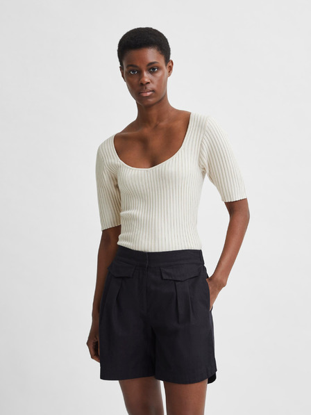 Selected Femme Krémové rebrované tričko Selected Femme Mace