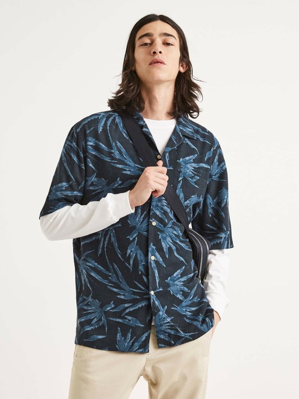 Celio Modro-čierne pánske vzorované tričko Celio Tallinnpal