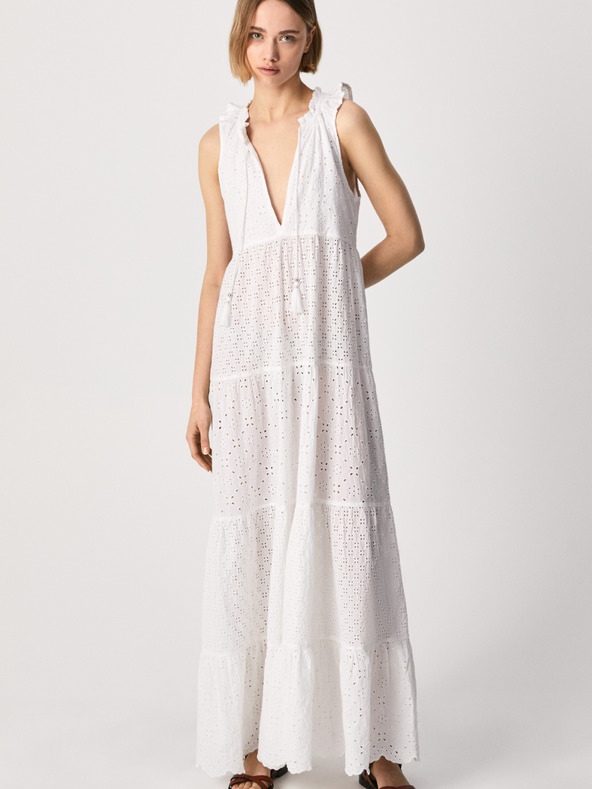 Pepe Jeans Biele dámske maxi šaty Pepe Jeans Nathan