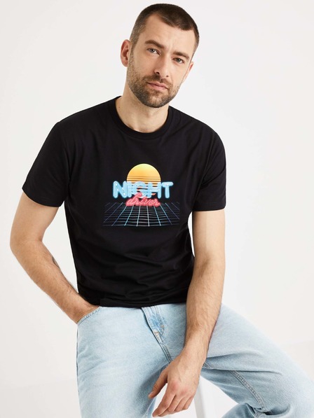 Celio Čierne pánske tričko Celio Atenight