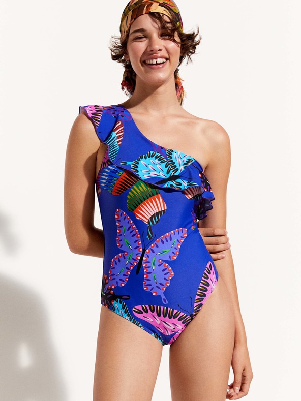 Desigual Desigual Modré dámske vzorované jednodielne plavky Ariel