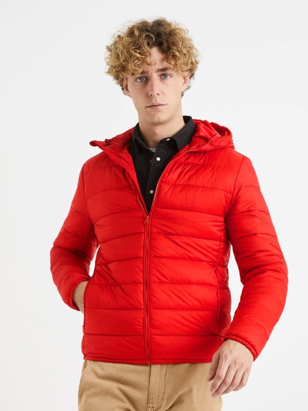 Celio Červená pánska ľahká prešívaná bunda Celio Vububble
