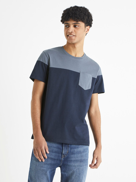 Celio Modré pánske tričko s vreckom Celio Becolored