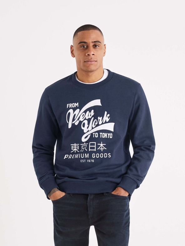 Celio Tmavomodrá pánska mikina s potlačou Celio Beprice