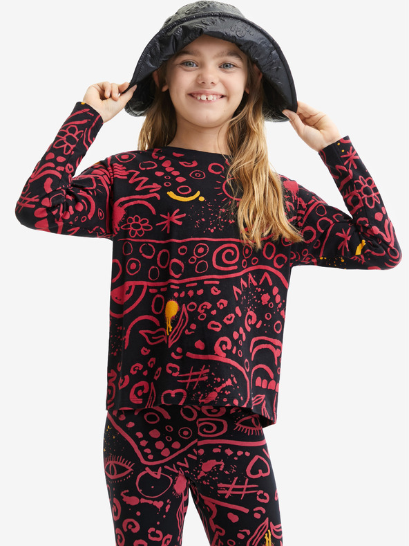 Desigual Desigual Carlota Čierne dievčenské tričko so vzorom