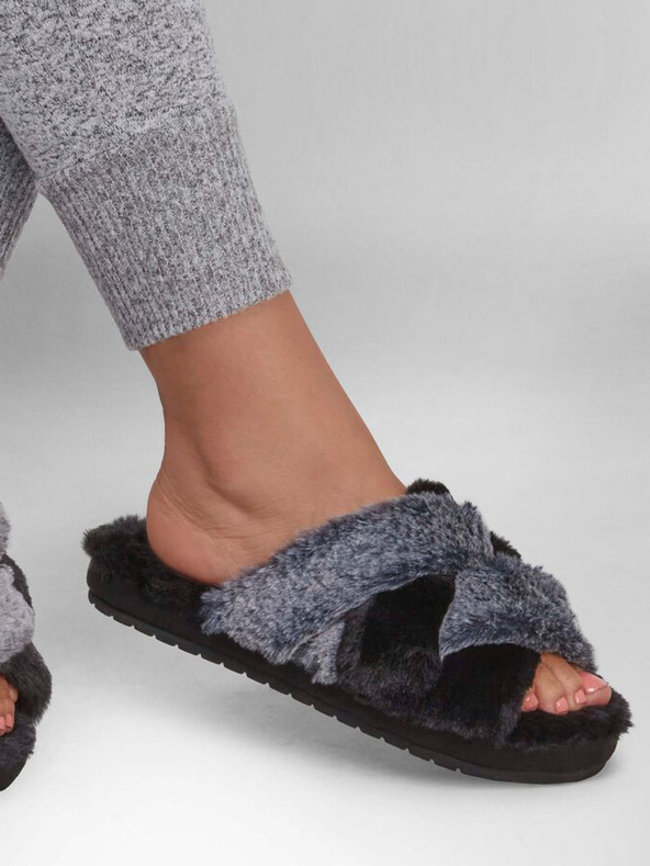 Skechers Šedo-čierne dámske papuče Skechers