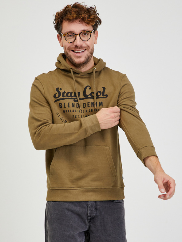 Blend Khaki pánska zmesová mikina s kapucňou
