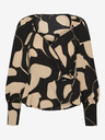 Vero Moda Curve Béžovo-čierna dámska vzorovaná blúzka so zaväzovaním VERO MODA CURVE Lydia