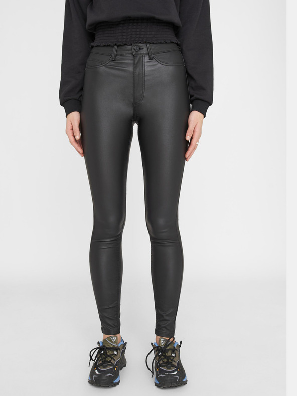 Noisy May Čierne kožené nohavice skinny fit Noisy May Callie