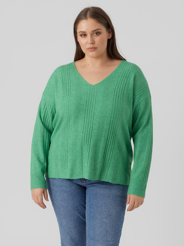 Vero Moda Curve Zelený dámsky sveter VERO MODA CURVE Minnie