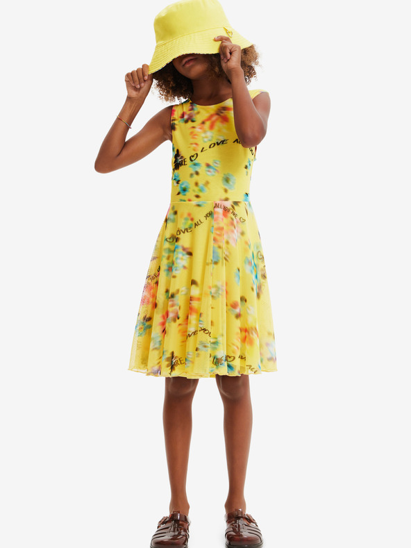 Desigual Desigual Gardenia Yellow Dievčenské kvetinové šaty