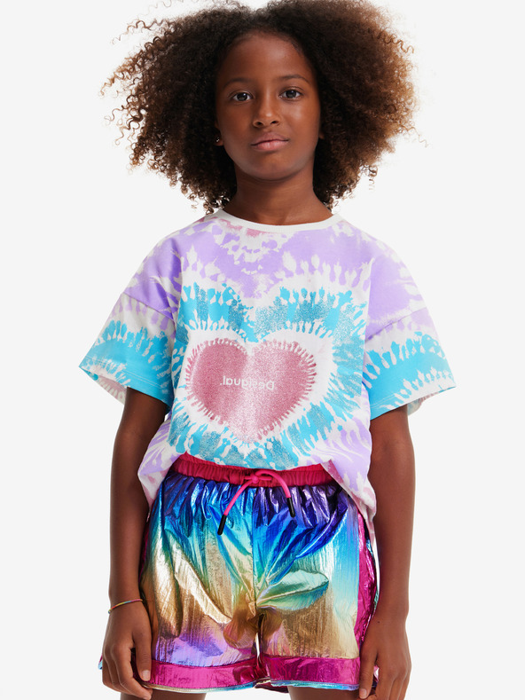 Desigual Bielo-fialové dievčenské batikované tričko Desigual Hippie