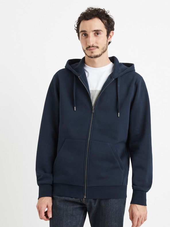 Celio Tmavomodrá pánska mikina s kapucňou Celio Vethree