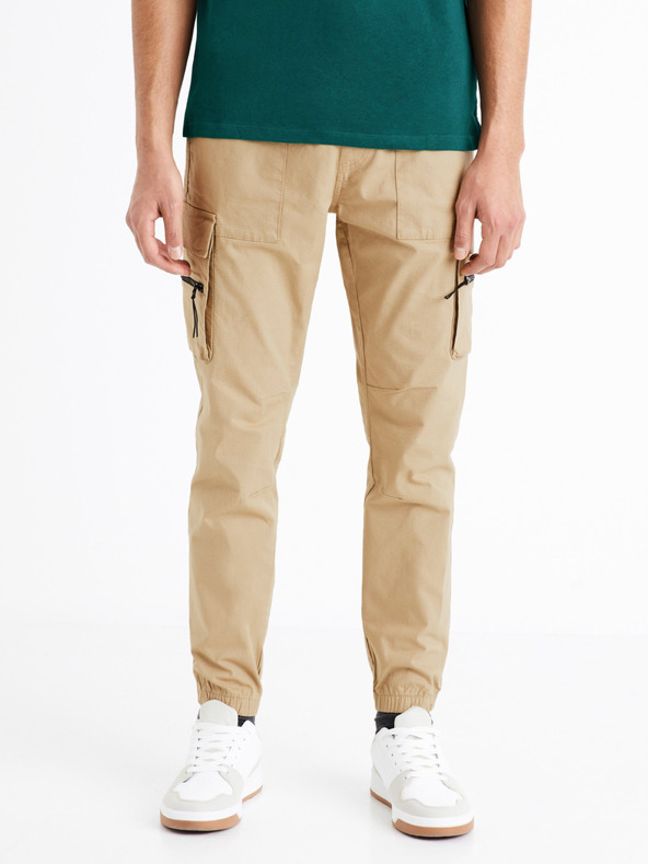 Celio Béžové pánske cargo nohavice Celio Dozip
