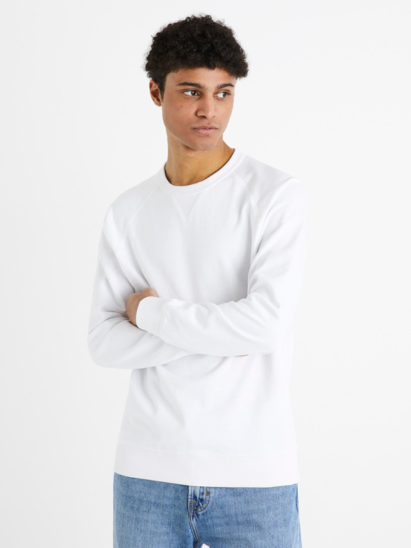 Celio Biela pánska bavlnená základná mikina Celio Debiais