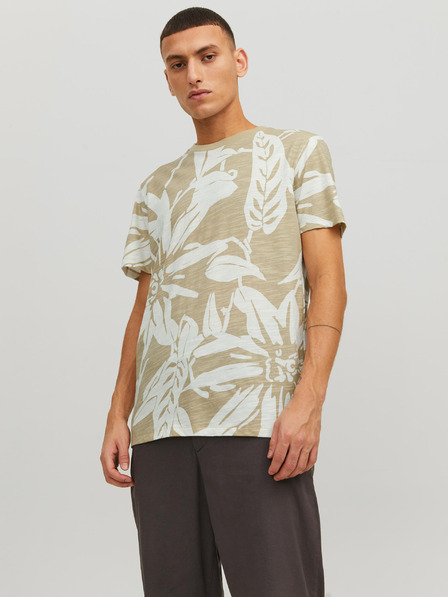 Jack & Jones Béžové pánske vzorované tričko Jack & Jones Tropic