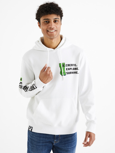 Celio Biela pánska mikina Celio Minecraft