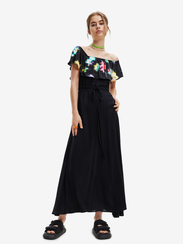 Desigual Desigual Susan Čierne dámske šaty s volánom