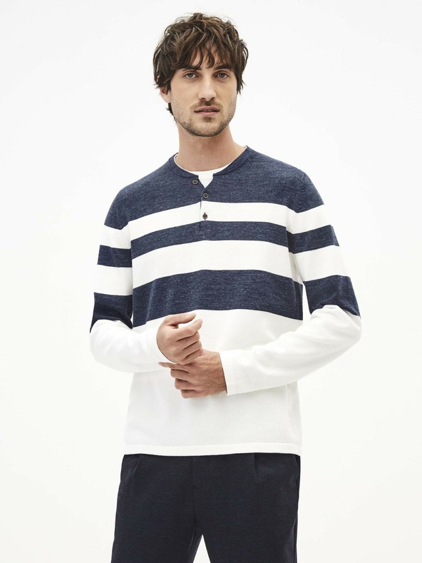 Celio Bielo-modrý pánsky pruhovaný sveter Celio