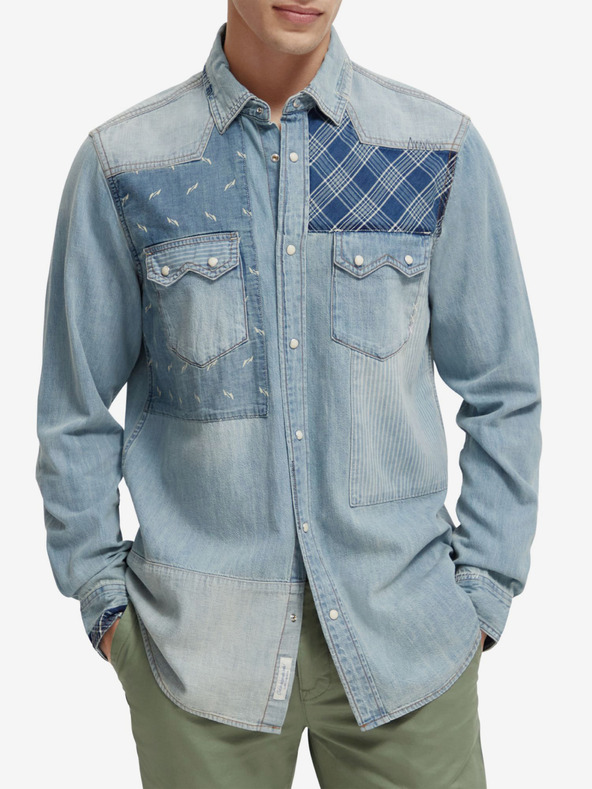 Scotch & Soda Svetlomodrá pánska džínsová košeľa so vzorom Scotch & Soda