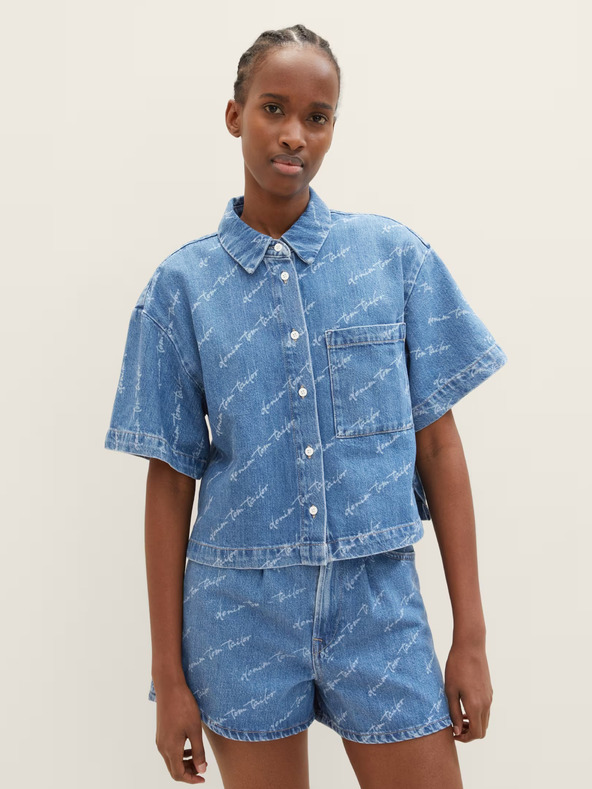 Tom Tailor Denim Modrá dámska vzorovaná džínsová košeľa Tom Tailor Denim