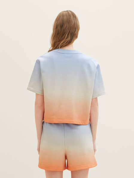Tom Tailor Denim Oranžová a modrá dámska mikina s krátkym rukávom Tom Tailor Denim
