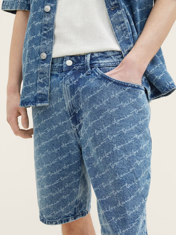 Tom Tailor Denim Modré pánske vzorované džínsové šortky Tom Tailor Denim