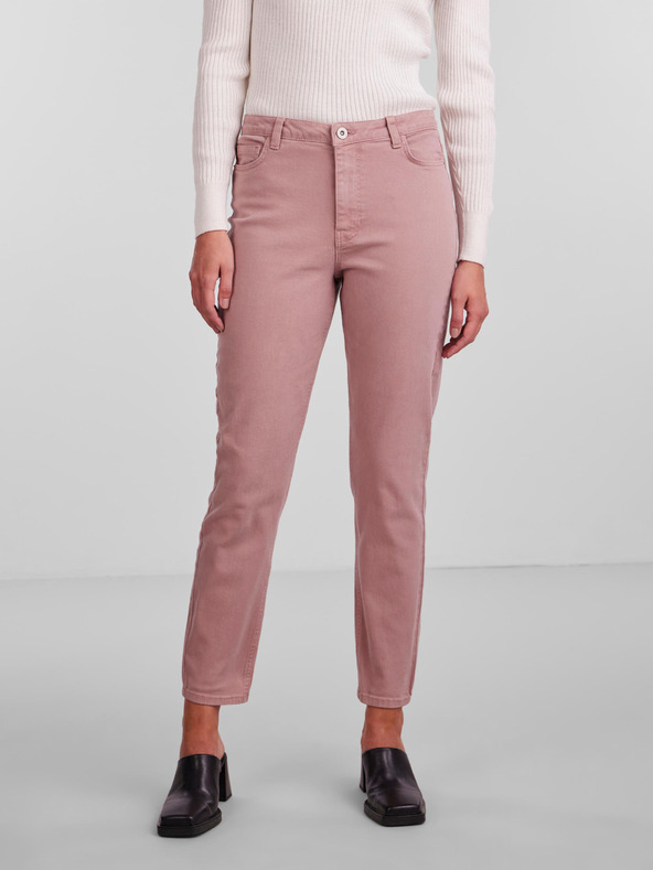 Pieces Ružové dámske džínsy Mom Fit Pieces Kesia