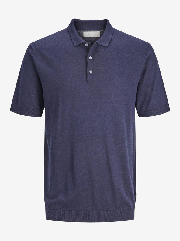 Jack & Jones Tmavomodrá pánska pletená polokošeľa s plátnom Jack & Jones Igor