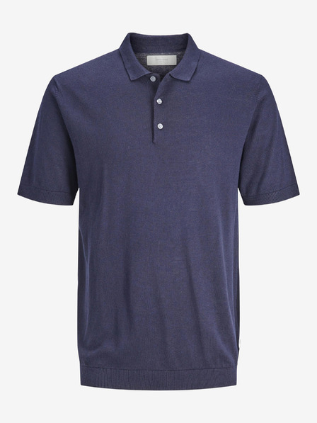 Jack & Jones Tmavomodrá pánska pletená polokošeľa s plátnom Jack & Jones Igor
