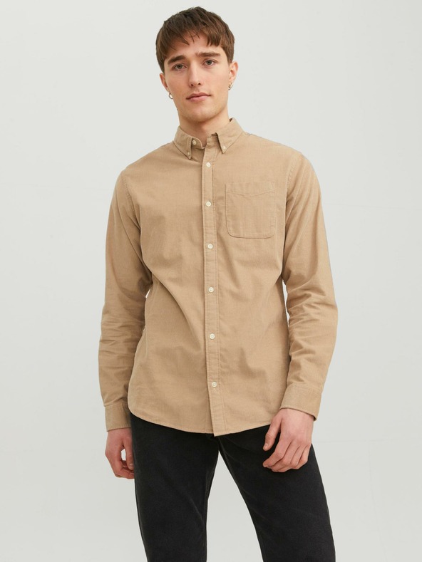 Jack & Jones Jack & Jones Klasická pánska béžová manšestrová košeľa