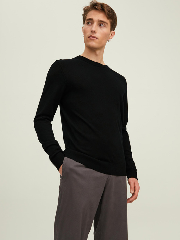 Jack & Jones Čierny pánsky vlnený sveter Jack & Jones Mark