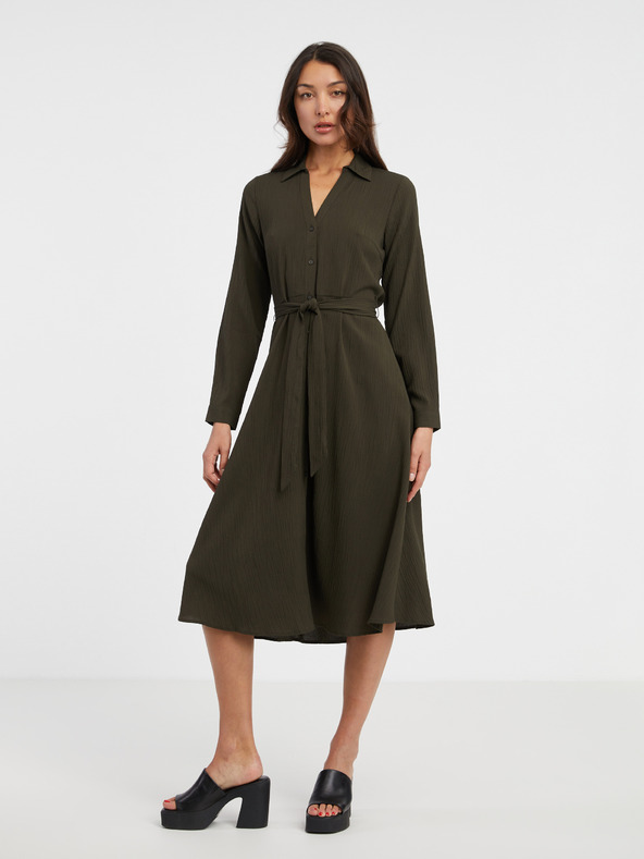ONLY Khaki dámske košeľové midi šaty ONLY Martina