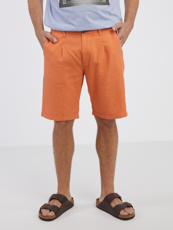 Pepe Jeans Pánske oranžové šortky so zmesou ľanu Pepe Jeans
