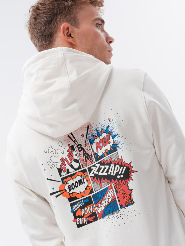 Ombre Clothing Krémová pánska mikina s potlačou na chrbte Ombre Oblečenie