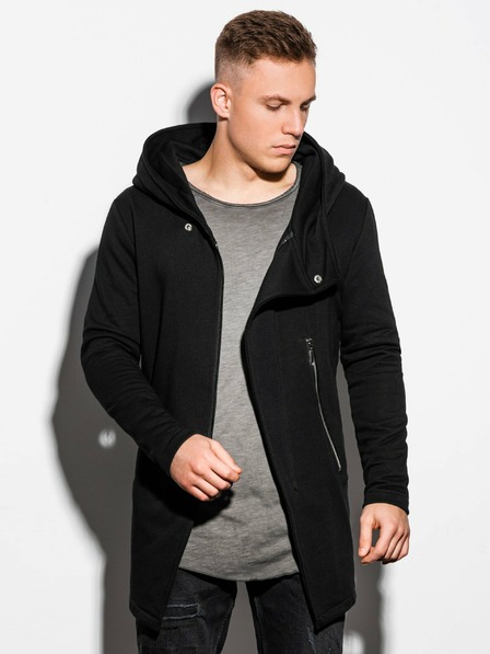 Ombre Clothing Čierna pánska mikina na predĺžený zips s kapucňou B668 HUGO