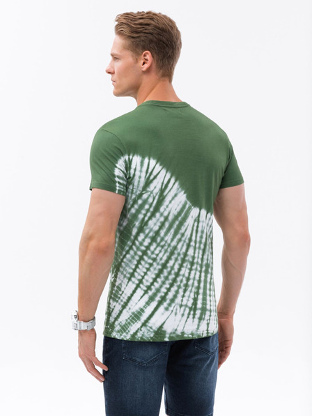 Ombre Clothing Tmavozelené pánske batikované tričko Ombre Oblečenie