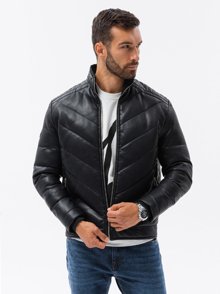 Ombre Clothing Čierna pánska zimná prešívaná bunda Ombre Clothing
