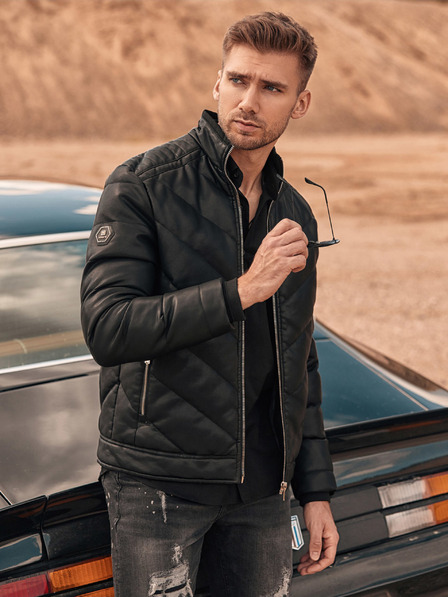Ombre Clothing Čierna pánska zimná prešívaná bunda Ombre Clothing