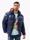Ombre Clothing Tmavomodrá pánska prešívaná zimná bunda s kapucňou Ombre Clothing