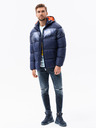 Ombre Clothing Tmavomodrá pánska prešívaná zimná bunda s kapucňou Ombre Clothing