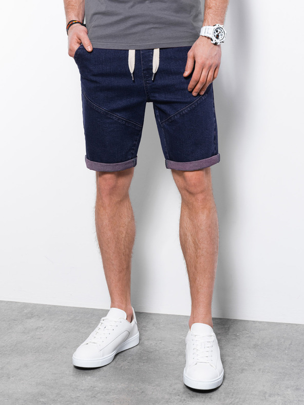 Ombre Clothing Fialové pánske džínsové šortky Ombre Clothing W361