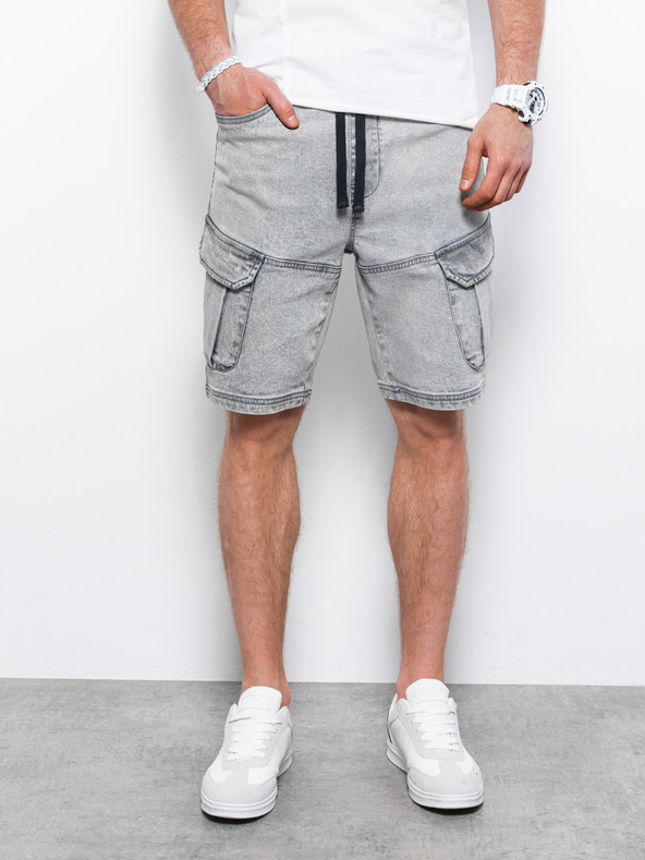 Ombre Clothing Svetlošedé pánske džínsové šortky Ombre Clothing W362