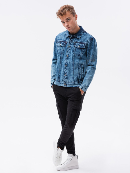 Ombre Clothing Modrá pánska džínsová bunda Ombre Oblečenie C525