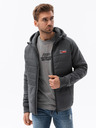 Ombre Clothing Tmavosivá pánska ľahká bunda s kapucňou Ombre Oblečenie
