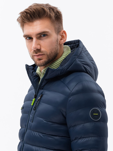 Ombre Clothing Pánska prešívaná bunda s kapucňou - tmavomodrá V3 C549