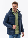 Ombre Clothing Pánska prešívaná bunda s kapucňou - tmavomodrá V3 C549