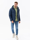 Ombre Clothing Pánska prešívaná bunda s kapucňou - tmavomodrá V3 C549
