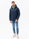 Ombre Clothing Pánska prešívaná bunda s kapucňou - tmavomodrá V3 C549