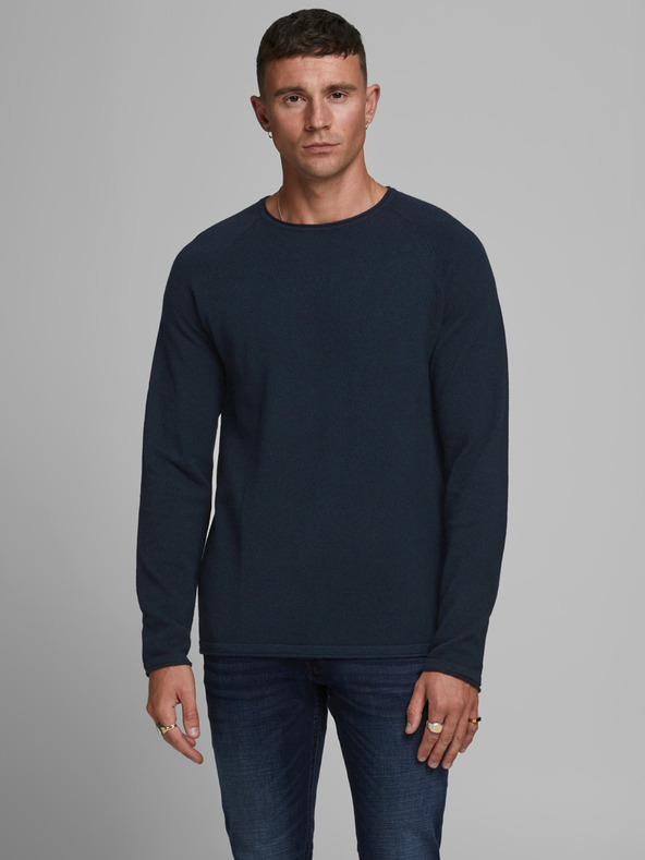 Jack & Jones Tmavomodrý pánsky základný sveter Jack & Jones Ehill